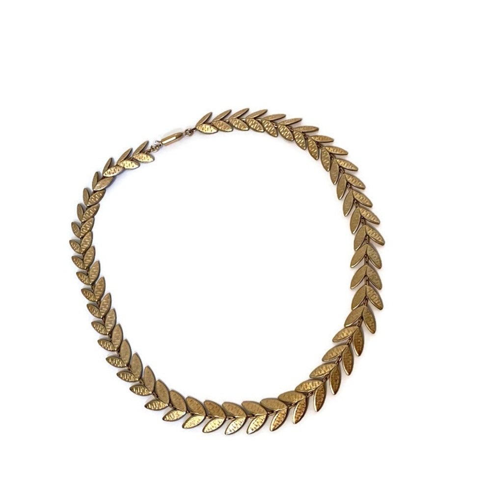 KREMENTZ VINTAGE NECKLACE GOLD CHOKER LEAF LEAVES